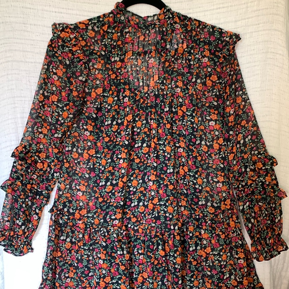 Topshop Dress Size 2 Babydoll Style Floral Ruffle Sheer Overlay Mini Dress